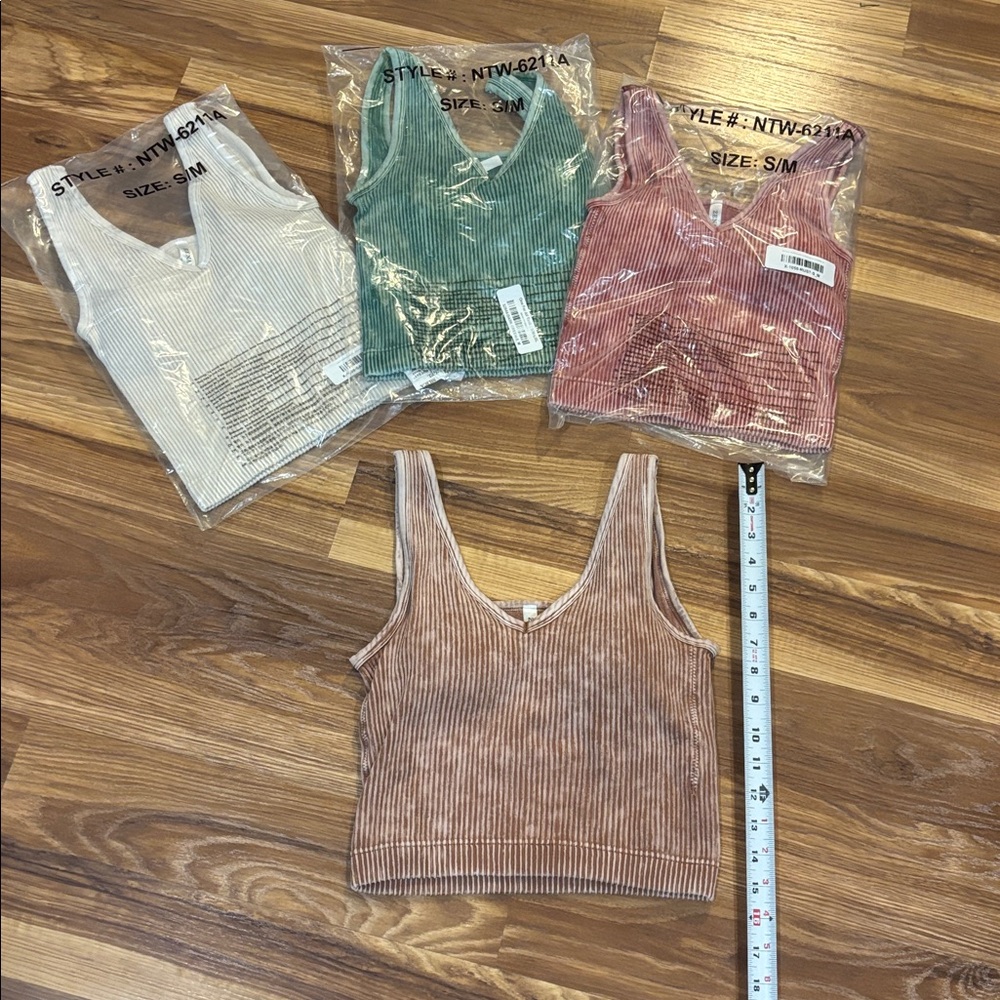 New Padded Stetchy Ribbed Stylish Women's Crop Tops Rust S/M - Picture 4 of 5